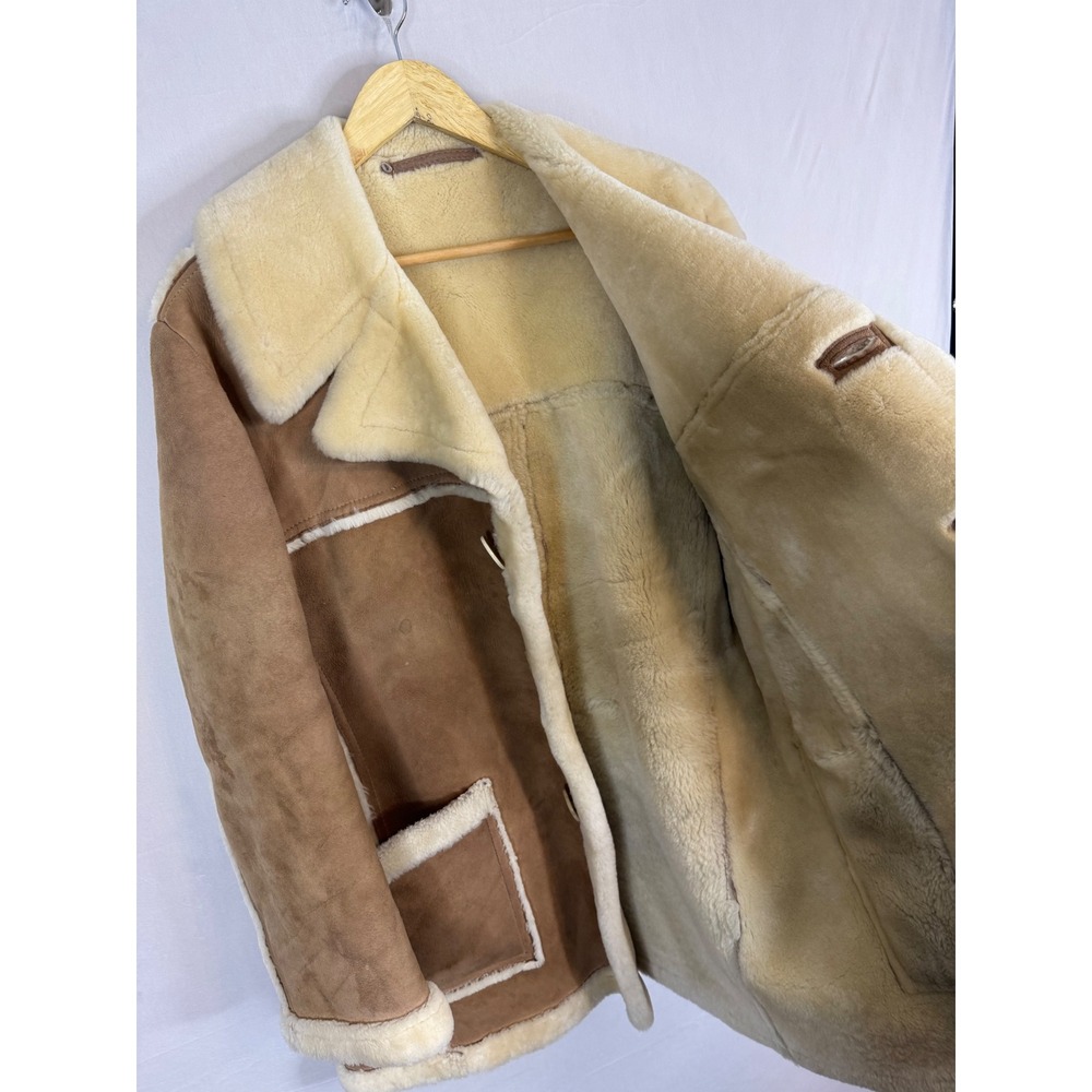 Vintage Tan Shearling Sheepskin Leather Suede Coat Women XL/2XL Men L - Picture 9 of 16